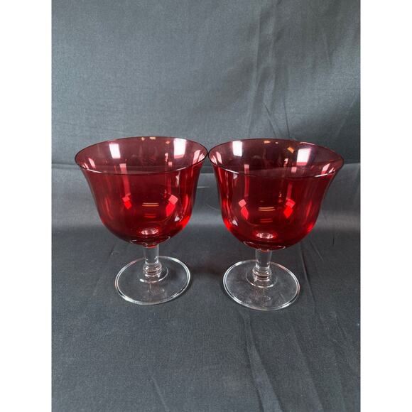 Marc Aurel Cranberry Crystal Wine Goblet Glass Column Stems Set of 2 Champagne - Picture 4 of 8